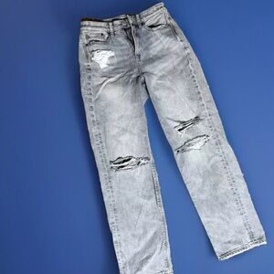 American Eagle Women's Gray Denim Jeans Distressed Size 2 Reg High Rise So Cute!